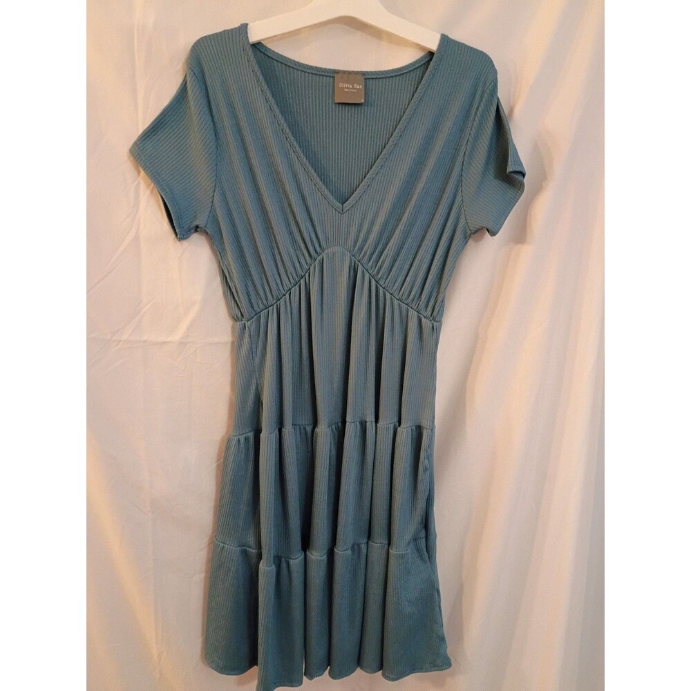 Olivia Rae V-Neck Tiered Ribbed Dress Blue Feminine